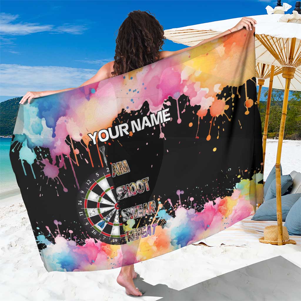 Dartboard and Colorful Paint Splash Darts Sarong with Aim Shoot Swear Repeat Quote Custom Name - Wonder Print Shop