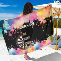 Dartboard and Colorful Paint Splash Darts Sarong with Aim Shoot Swear Repeat Quote Custom Name - Wonder Print Shop
