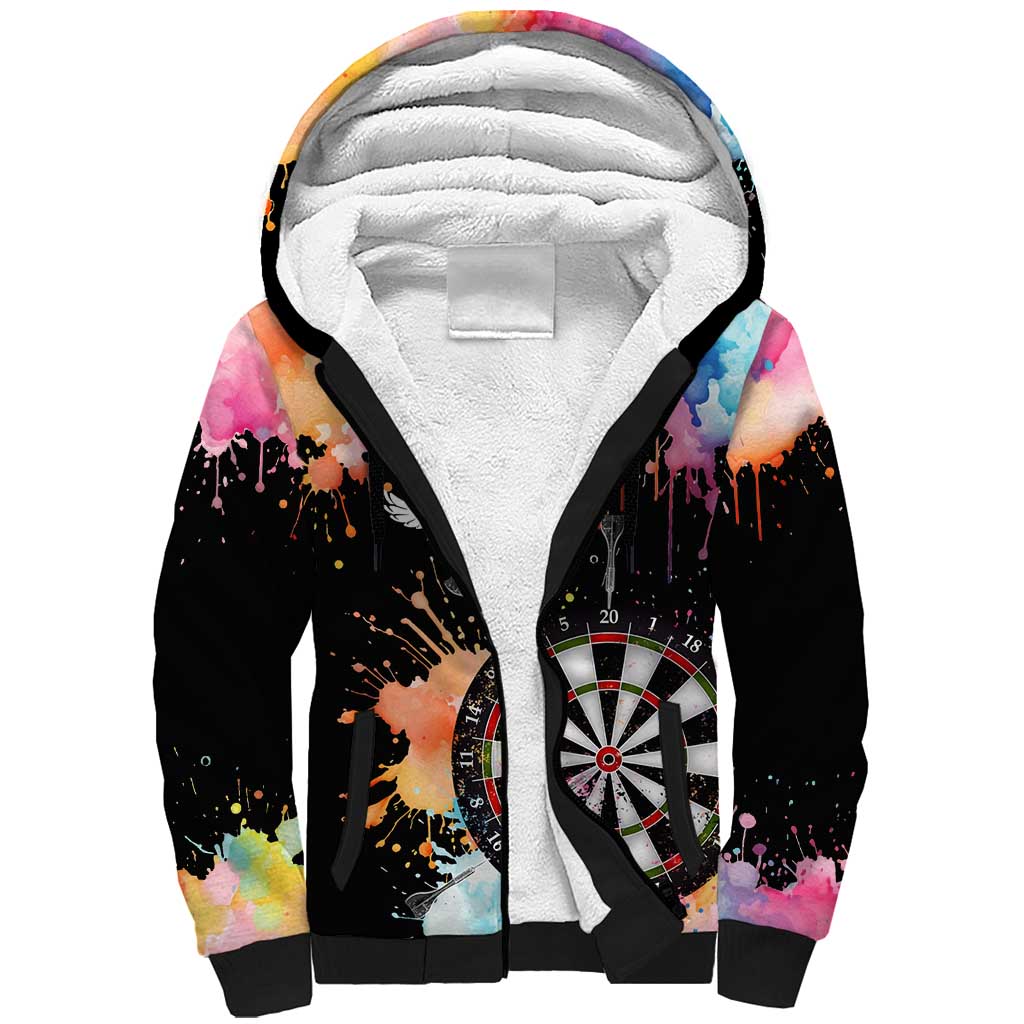 Dartboard and Colorful Paint Splash Darts Sherpa Hoodie with Aim Shoot Swear Repeat Quote Custom Name TS04
