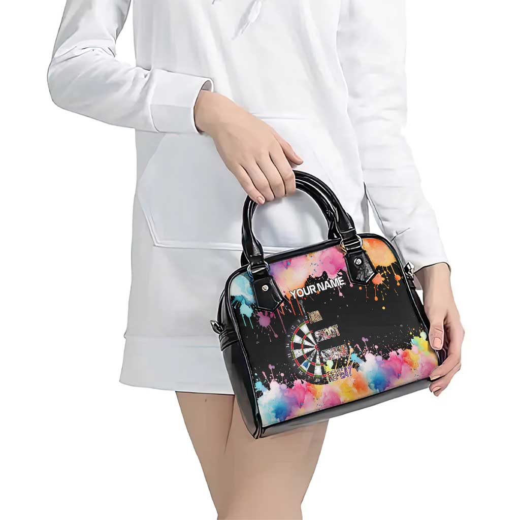 Dartboard and Colorful Paint Splash Darts Shoulder Handbag with Aim Shoot Swear Repeat Quote Custom Name - Wonder Print Shop