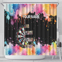 Dartboard and Colorful Paint Splash Darts Shower Curtain with Aim Shoot Swear Repeat Quote Custom Name - Wonder Print Shop