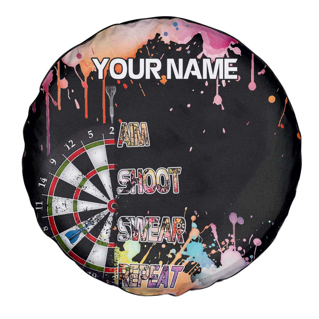 Dartboard and Colorful Paint Splash Darts Spare Tire Cover with Aim Shoot Swear Repeat Quote Custom Name - Wonder Print Shop