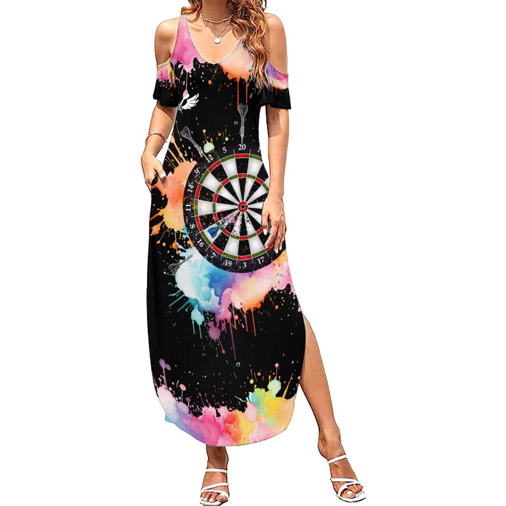 Dartboard and Colorful Paint Splash Darts Summer Maxi Dress with Aim Shoot Swear Repeat Quote Custom Name TS04