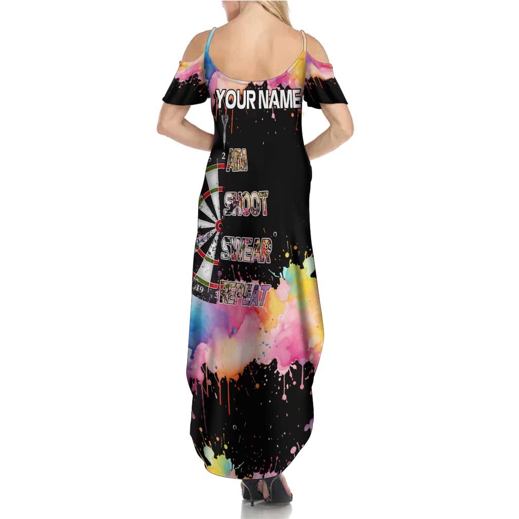 Dartboard and Colorful Paint Splash Darts Summer Maxi Dress with Aim Shoot Swear Repeat Quote Custom Name TS04