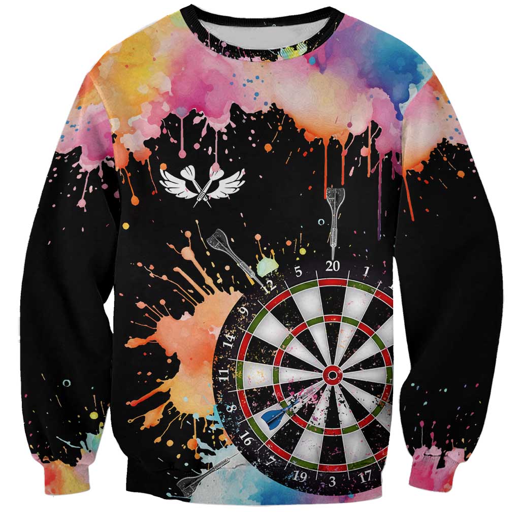 Dartboard and Colorful Paint Splash Darts Sweatshirt with Aim Shoot Swear Repeat Quote Custom Name TS04