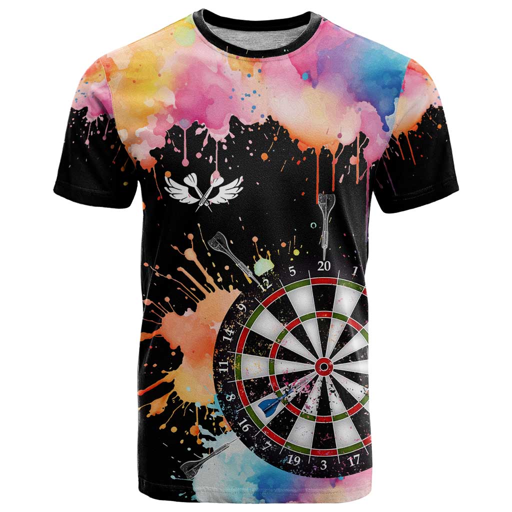 Dartboard and Colorful Paint Splash Darts T Shirt with Aim Shoot Swear Repeat Quote Custom Name TS04