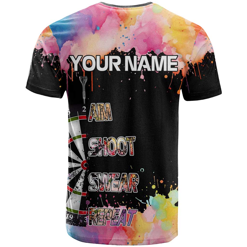 Dartboard and Colorful Paint Splash Darts T Shirt with Aim Shoot Swear Repeat Quote Custom Name TS04