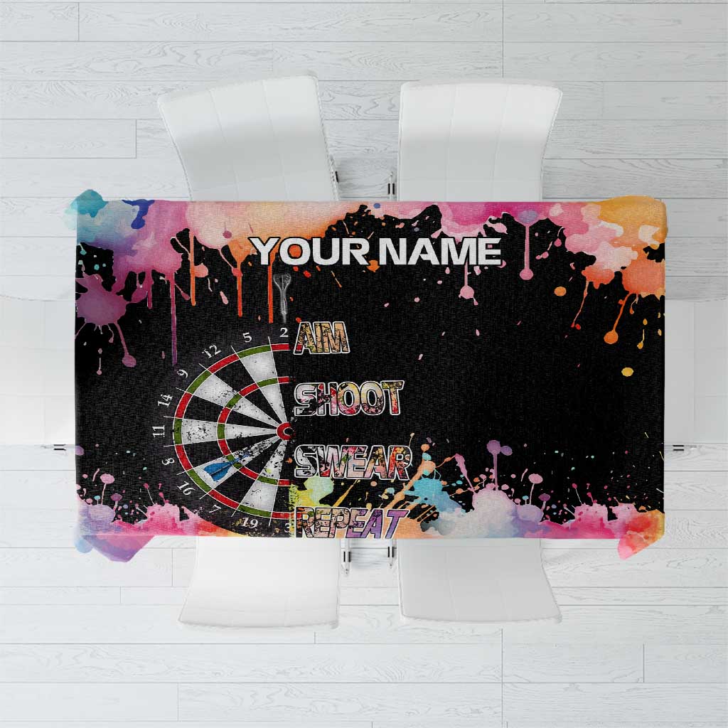 Dartboard and Colorful Paint Splash Darts Tablecloth with Aim Shoot Swear Repeat Quote Custom Name - Wonder Print Shop