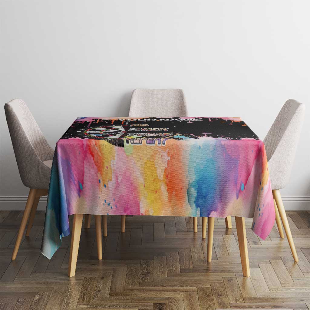Dartboard and Colorful Paint Splash Darts Tablecloth with Aim Shoot Swear Repeat Quote Custom Name - Wonder Print Shop