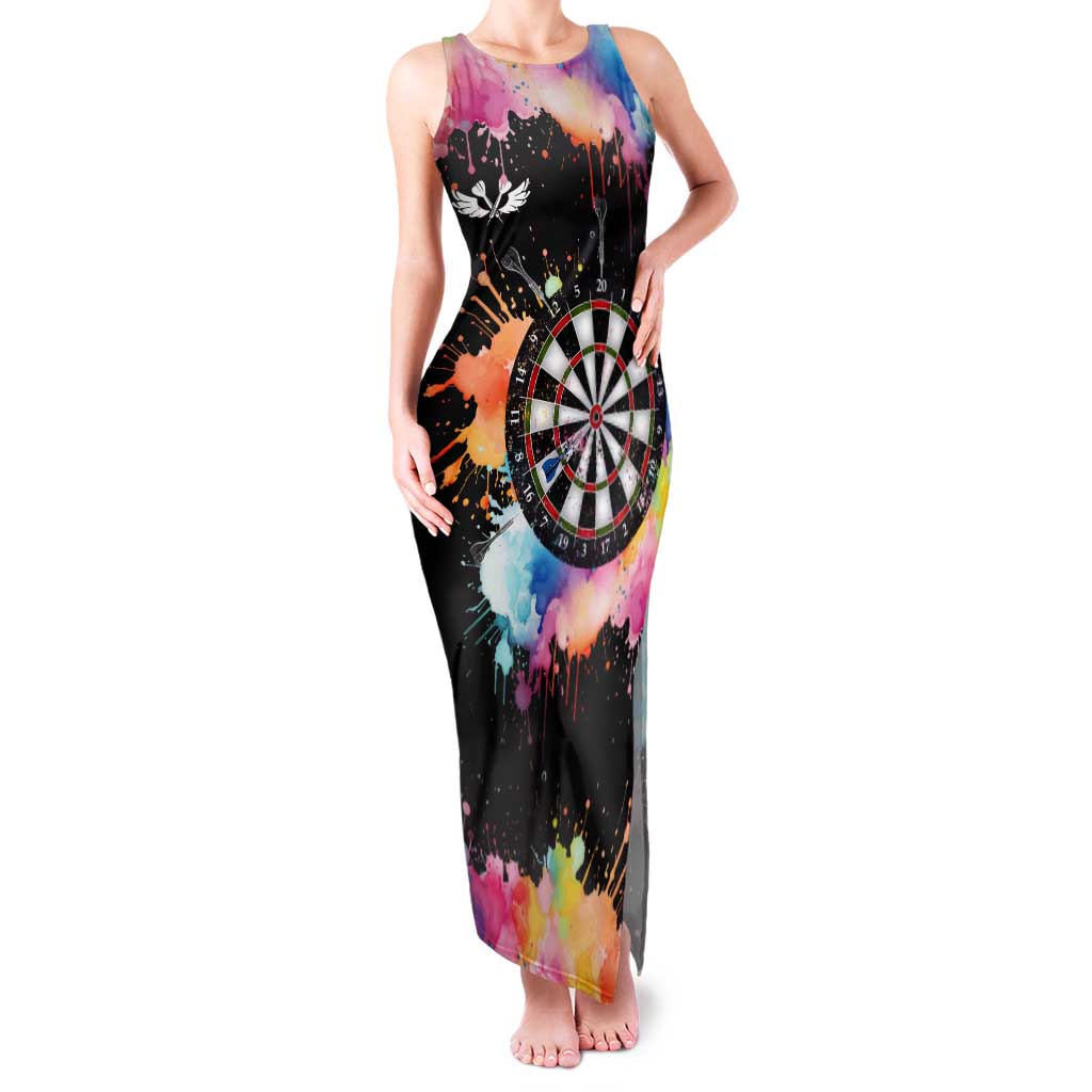 Dartboard and Colorful Paint Splash Darts Tank Maxi Dress with Aim Shoot Swear Repeat Quote Custom Name TS04