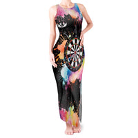 Dartboard and Colorful Paint Splash Darts Tank Maxi Dress with Aim Shoot Swear Repeat Quote Custom Name TS04