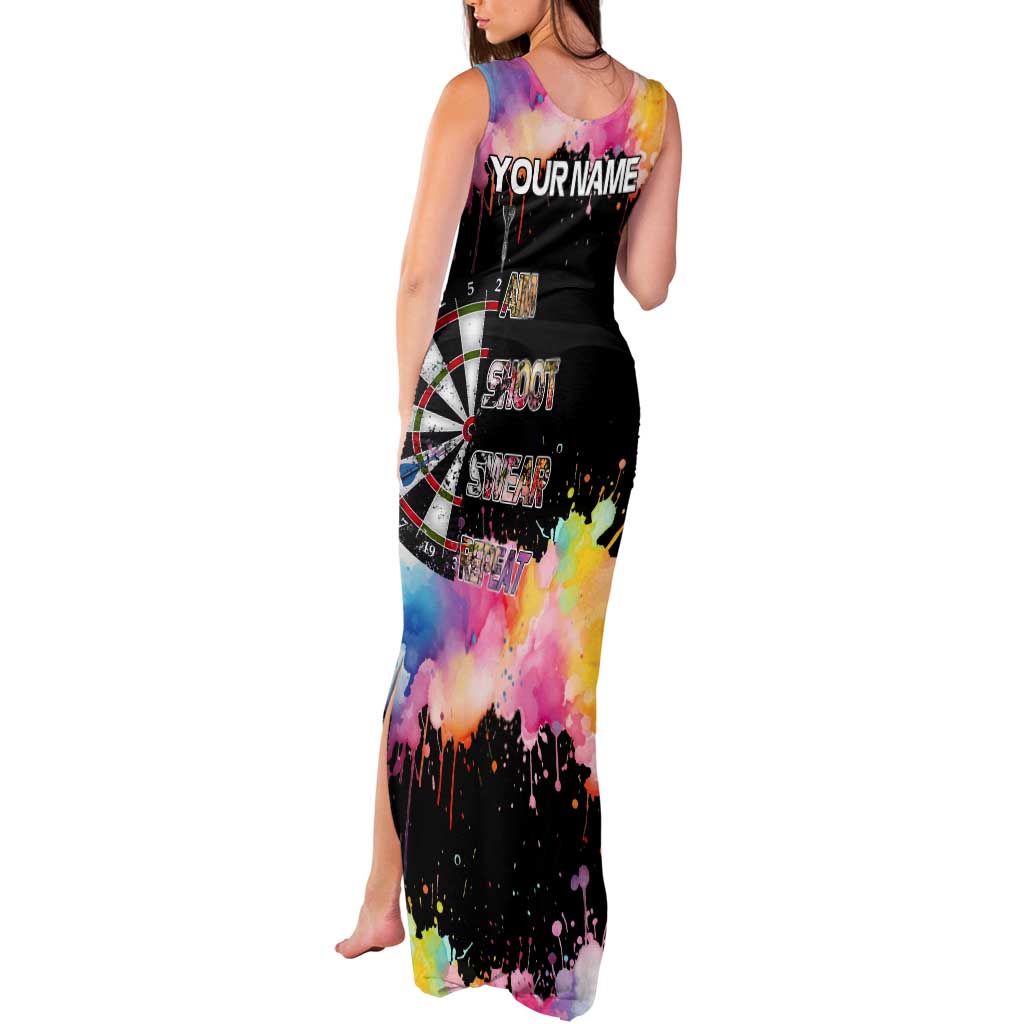 Dartboard and Colorful Paint Splash Darts Tank Maxi Dress with Aim Shoot Swear Repeat Quote Custom Name TS04