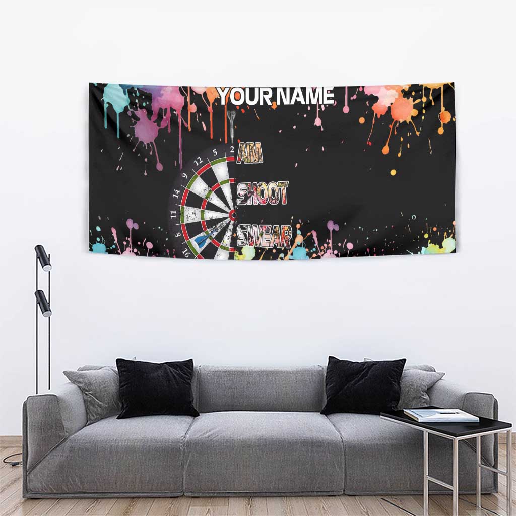 Dartboard and Colorful Paint Splash Darts Tapestry with Aim Shoot Swear Repeat Quote Custom Name - Wonder Print Shop