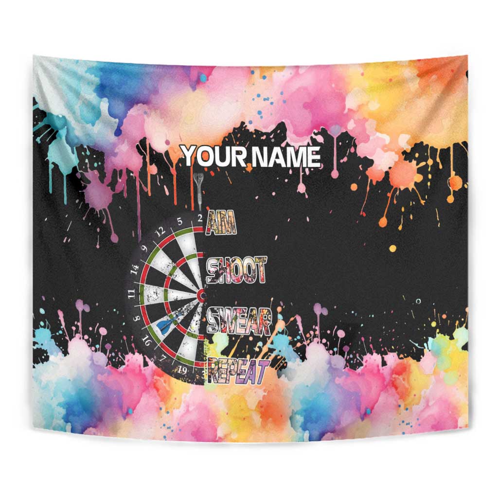 Dartboard and Colorful Paint Splash Darts Tapestry with Aim Shoot Swear Repeat Quote Custom Name - Wonder Print Shop