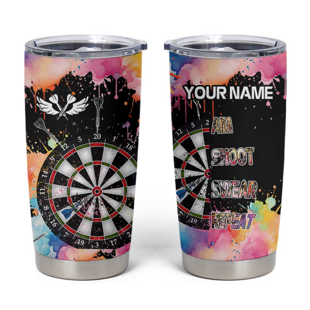 Dartboard and Colorful Paint Splash Darts Tumbler Cup with Aim Shoot Swear Repeat Quote Custom Name - Wonder Print Shop