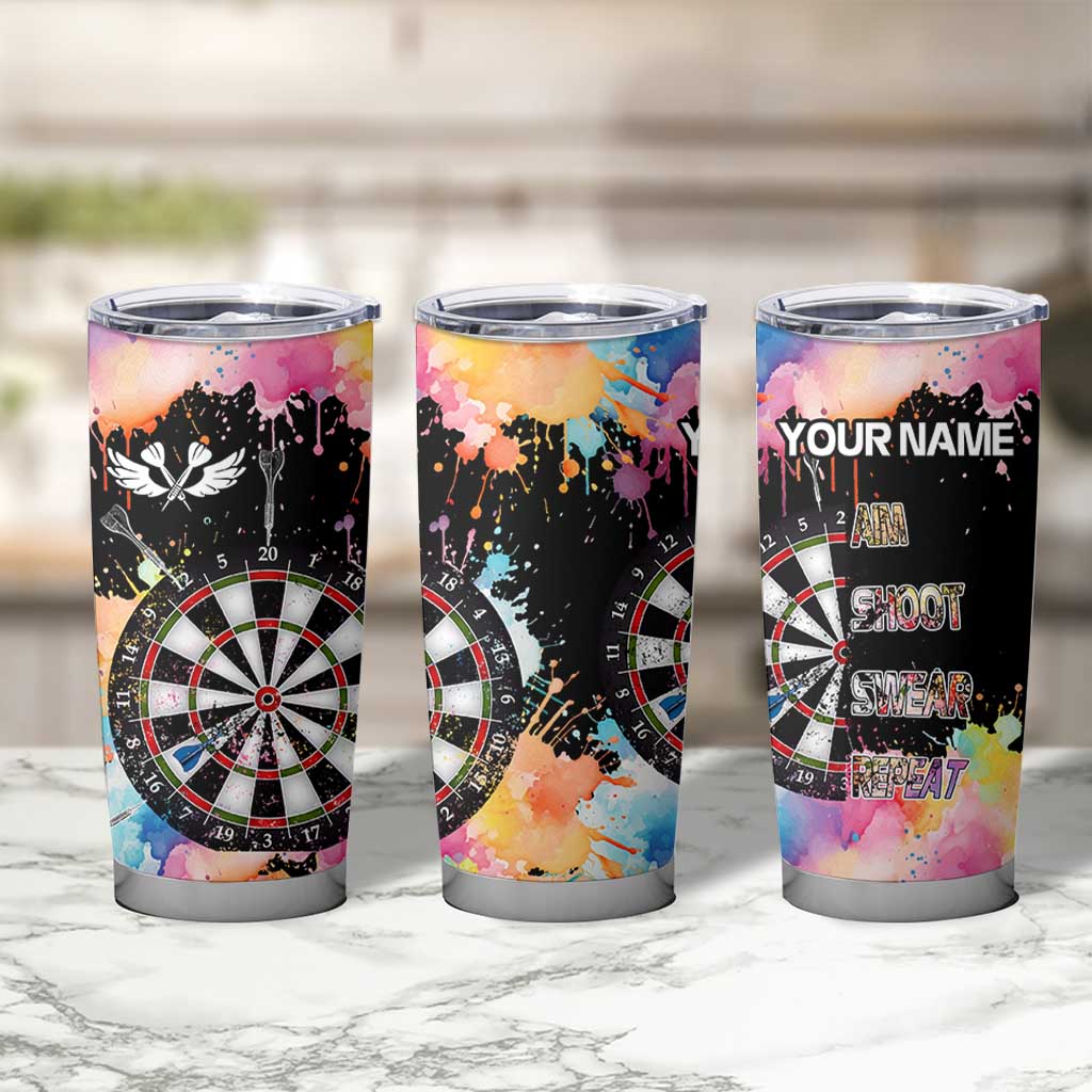 Dartboard and Colorful Paint Splash Darts Tumbler Cup with Aim Shoot Swear Repeat Quote Custom Name - Wonder Print Shop