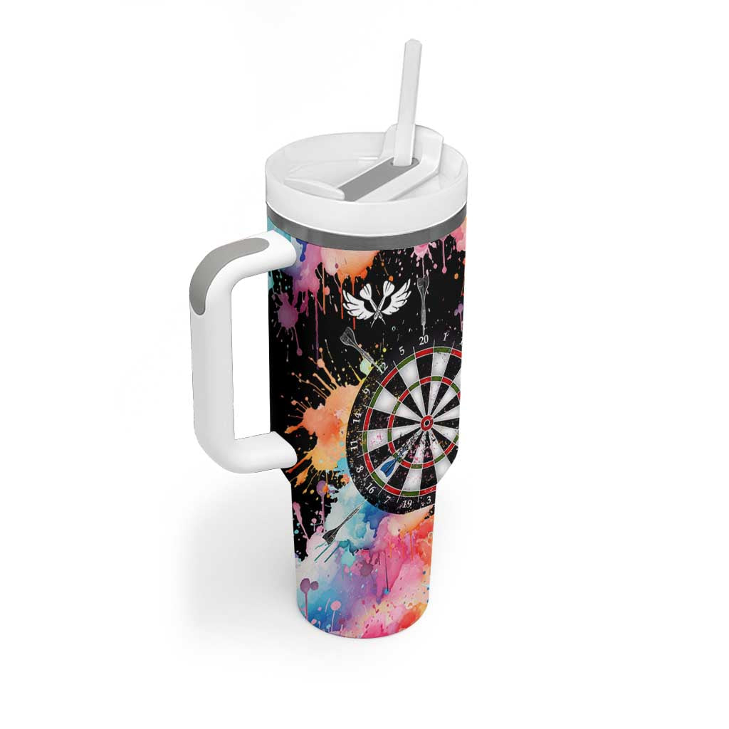 Dartboard and Colorful Paint Splash Darts Tumbler With Handle with Aim Shoot Swear Repeat Quote Custom Name - Wonder Print Shop