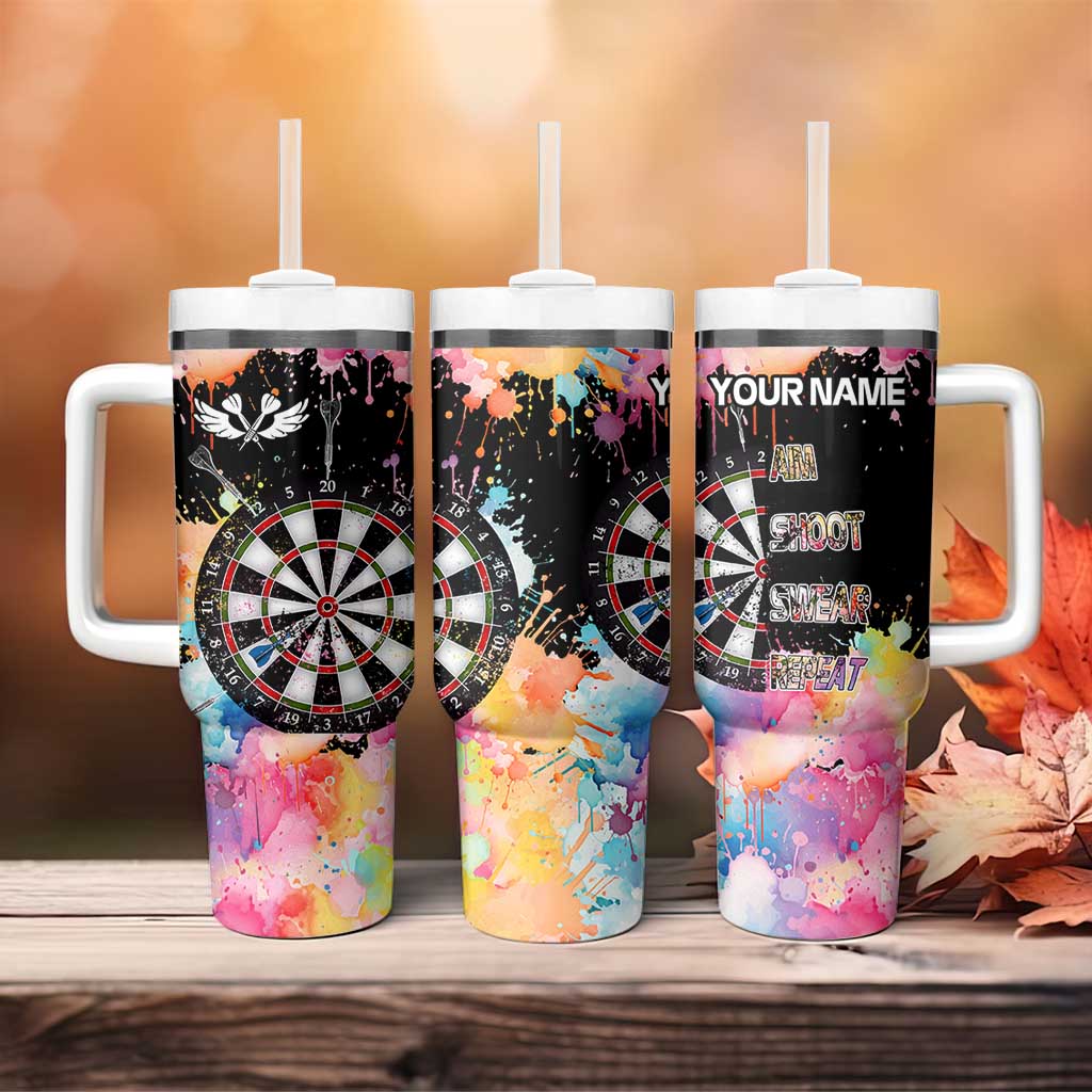 Dartboard and Colorful Paint Splash Darts Tumbler With Handle with Aim Shoot Swear Repeat Quote Custom Name - Wonder Print Shop