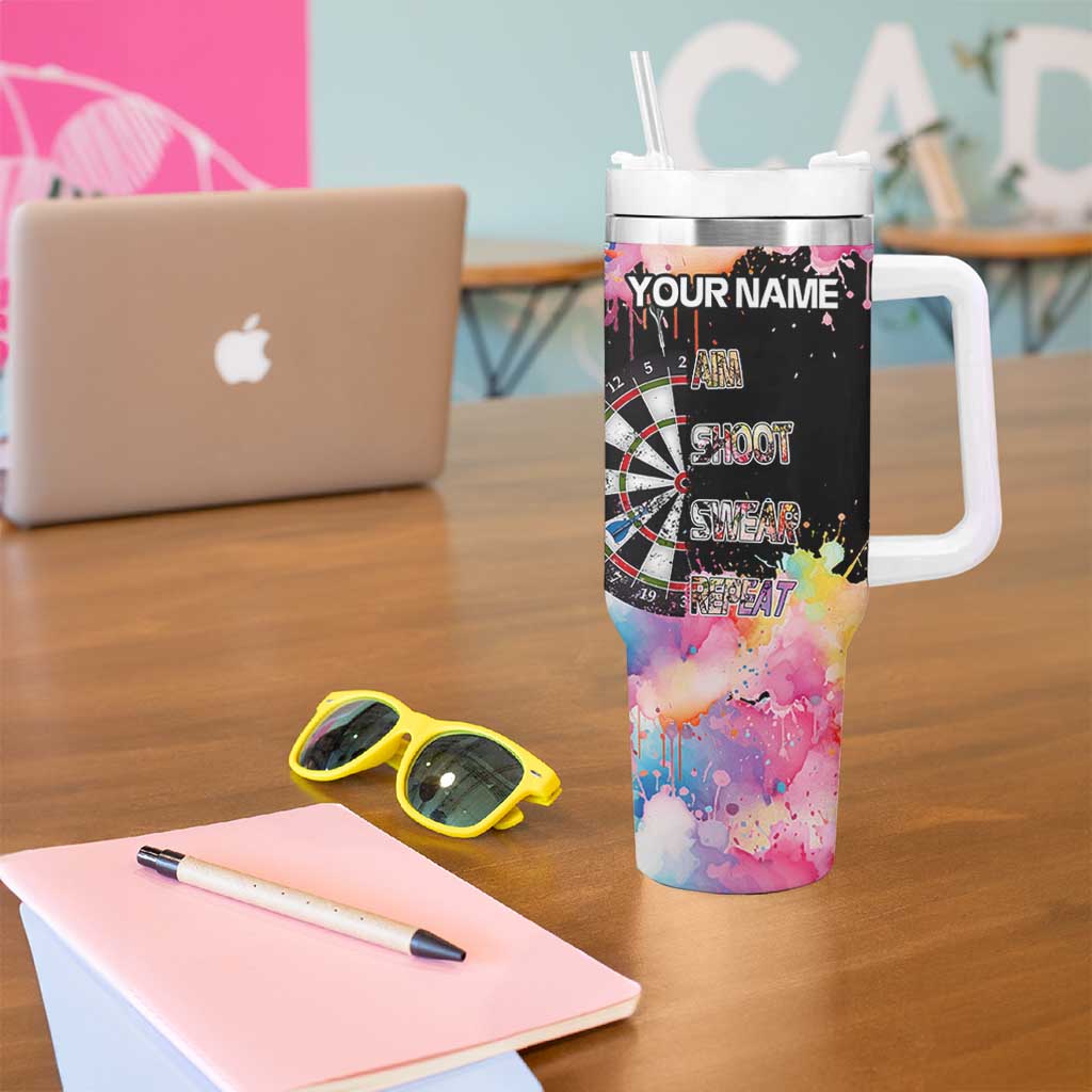 Dartboard and Colorful Paint Splash Darts Tumbler With Handle with Aim Shoot Swear Repeat Quote Custom Name - Wonder Print Shop