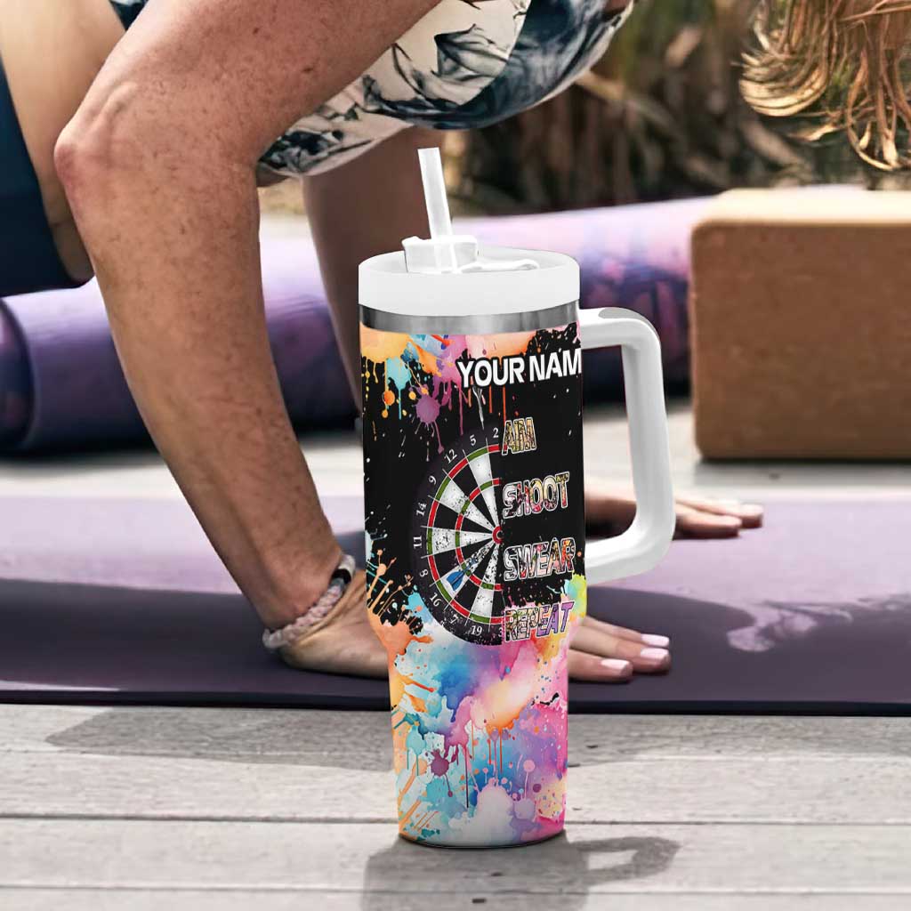 Dartboard and Colorful Paint Splash Darts Tumbler With Handle with Aim Shoot Swear Repeat Quote Custom Name - Wonder Print Shop