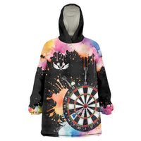 Dartboard and Colorful Paint Splash Darts Wearable Blanket Hoodie with Aim Shoot Swear Repeat Quote Custom Name TS04