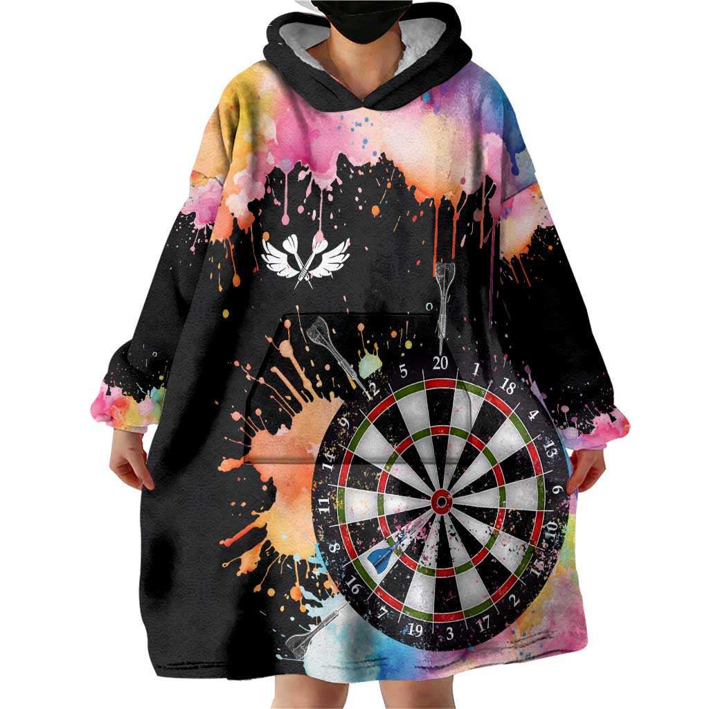 Dartboard and Colorful Paint Splash Darts Wearable Blanket Hoodie with Aim Shoot Swear Repeat Quote Custom Name TS04