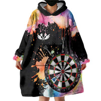 Dartboard and Colorful Paint Splash Darts Wearable Blanket Hoodie with Aim Shoot Swear Repeat Quote Custom Name TS04