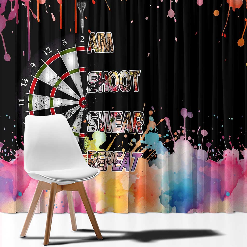 Dartboard and Colorful Paint Splash Darts Window Curtain with Aim Shoot Swear Repeat Quote Custom Name - Wonder Print Shop