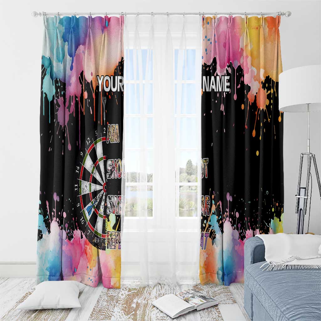 Dartboard and Colorful Paint Splash Darts Window Curtain with Aim Shoot Swear Repeat Quote Custom Name - Wonder Print Shop