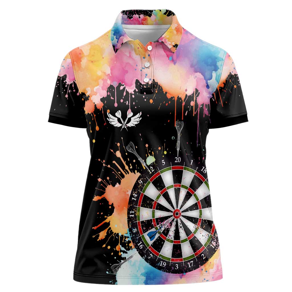 Dartboard and Colorful Paint Splash Darts Women Polo Shirt with Aim Shoot Swear Repeat Quote Custom Name TS04