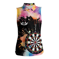 Dartboard and Colorful Paint Splash Darts Women Sleeveless Polo Shirt with Aim Shoot Swear Repeat Quote Custom Name TS04