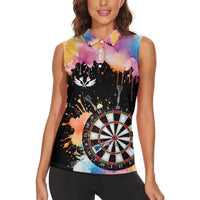Dartboard and Colorful Paint Splash Darts Women Sleeveless Polo Shirt with Aim Shoot Swear Repeat Quote Custom Name TS04