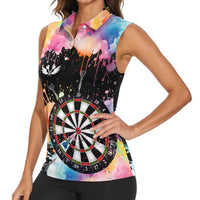 Dartboard and Colorful Paint Splash Darts Women Sleeveless Polo Shirt with Aim Shoot Swear Repeat Quote Custom Name TS04