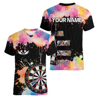 Dartboard and Colorful Paint Splash Darts Women V-Neck T-Shirt with Aim Shoot Swear Repeat Quote Custom Name TS04