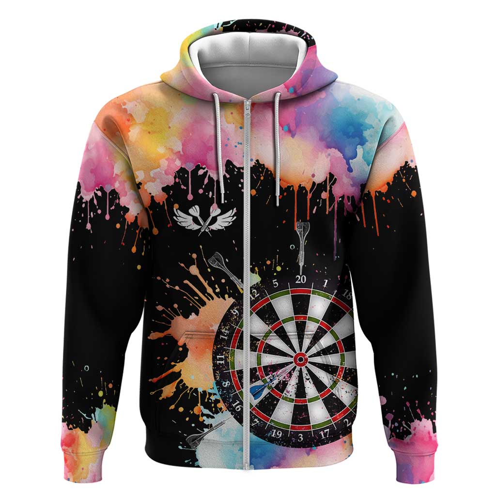 Dartboard and Colorful Paint Splash Darts Zip Hoodie with Aim Shoot Swear Repeat Quote Custom Name TS04