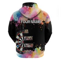 Dartboard and Colorful Paint Splash Darts Zip Hoodie with Aim Shoot Swear Repeat Quote Custom Name TS04