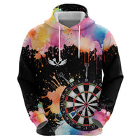 Dartboard and Colorful Paint Splash Darts Zip Hoodie with Aim Shoot Swear Repeat Quote Custom Name TS04