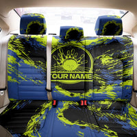 Abstract Blue and Yellow Bowling Ball Strike Design Back Car Seat Cover with Custom Name Print - Wonder Print Shop