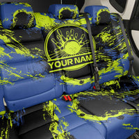 Abstract Blue and Yellow Bowling Ball Strike Design Back Car Seat Cover with Custom Name Print - Wonder Print Shop