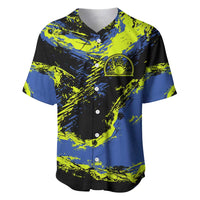 Abstract Blue and Yellow Bowling Ball Strike Design Baseball Jersey with Custom Name Print - Wonder Print Shop