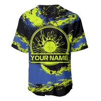 Abstract Blue and Yellow Bowling Ball Strike Design Baseball Jersey with Custom Name Print - Wonder Print Shop