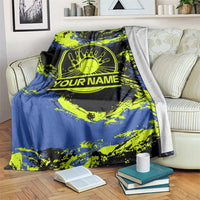 Abstract Blue and Yellow Bowling Ball Strike Design Blanket with Custom Name Print - Wonder Print Shop