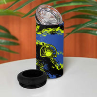 Abstract Blue and Yellow Bowling Ball Strike Design 4 in 1 Can Cooler Tumbler with Custom Name Print - Wonder Print Shop