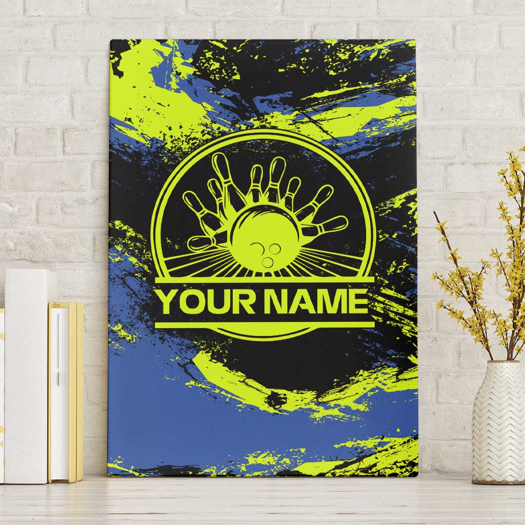 Abstract Blue and Yellow Bowling Ball Strike Design Canvas Wall Art with Custom Name Print - Wonder Print Shop