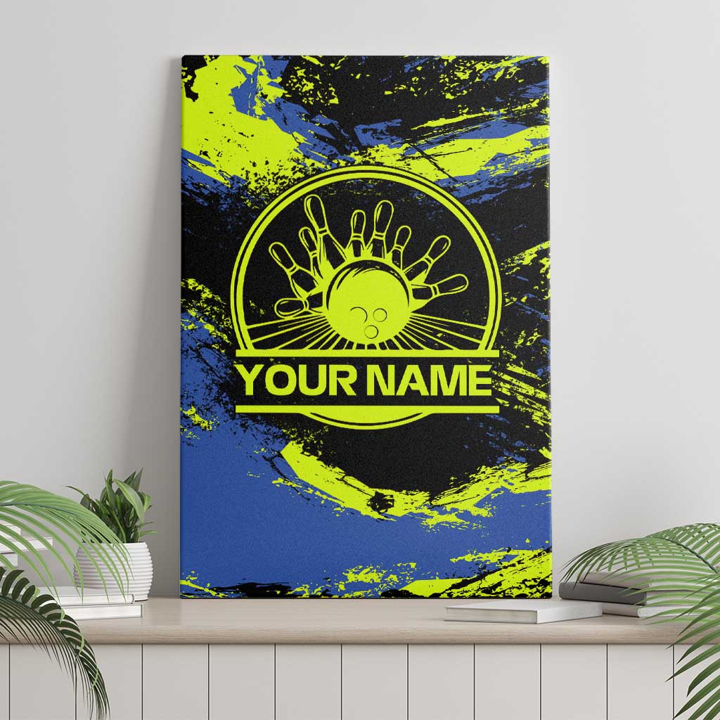 Abstract Blue and Yellow Bowling Ball Strike Design Canvas Wall Art with Custom Name Print - Wonder Print Shop