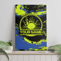 Abstract Blue and Yellow Bowling Ball Strike Design Canvas Wall Art with Custom Name Print - Wonder Print Shop
