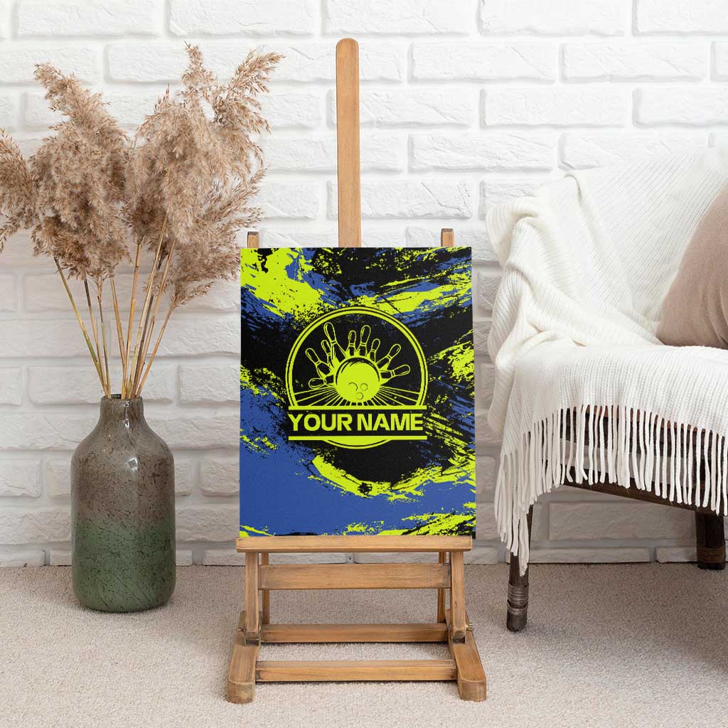 Abstract Blue and Yellow Bowling Ball Strike Design Canvas Wall Art with Custom Name Print - Wonder Print Shop