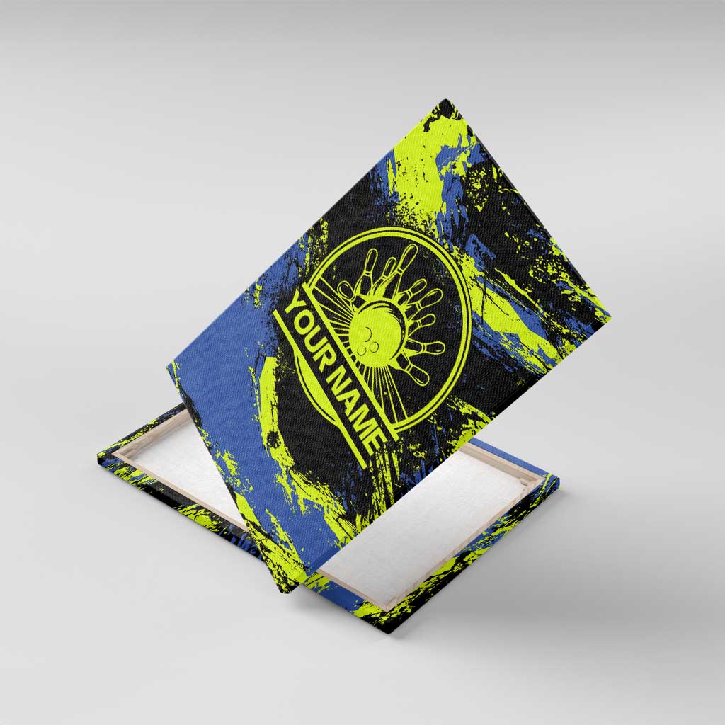 Abstract Blue and Yellow Bowling Ball Strike Design Canvas Wall Art with Custom Name Print - Wonder Print Shop