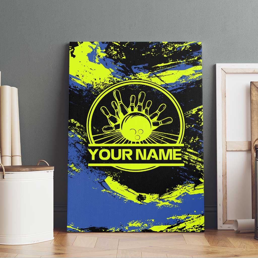Abstract Blue and Yellow Bowling Ball Strike Design Canvas Wall Art with Custom Name Print - Wonder Print Shop