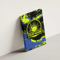 Abstract Blue and Yellow Bowling Ball Strike Design Canvas Wall Art with Custom Name Print - Wonder Print Shop